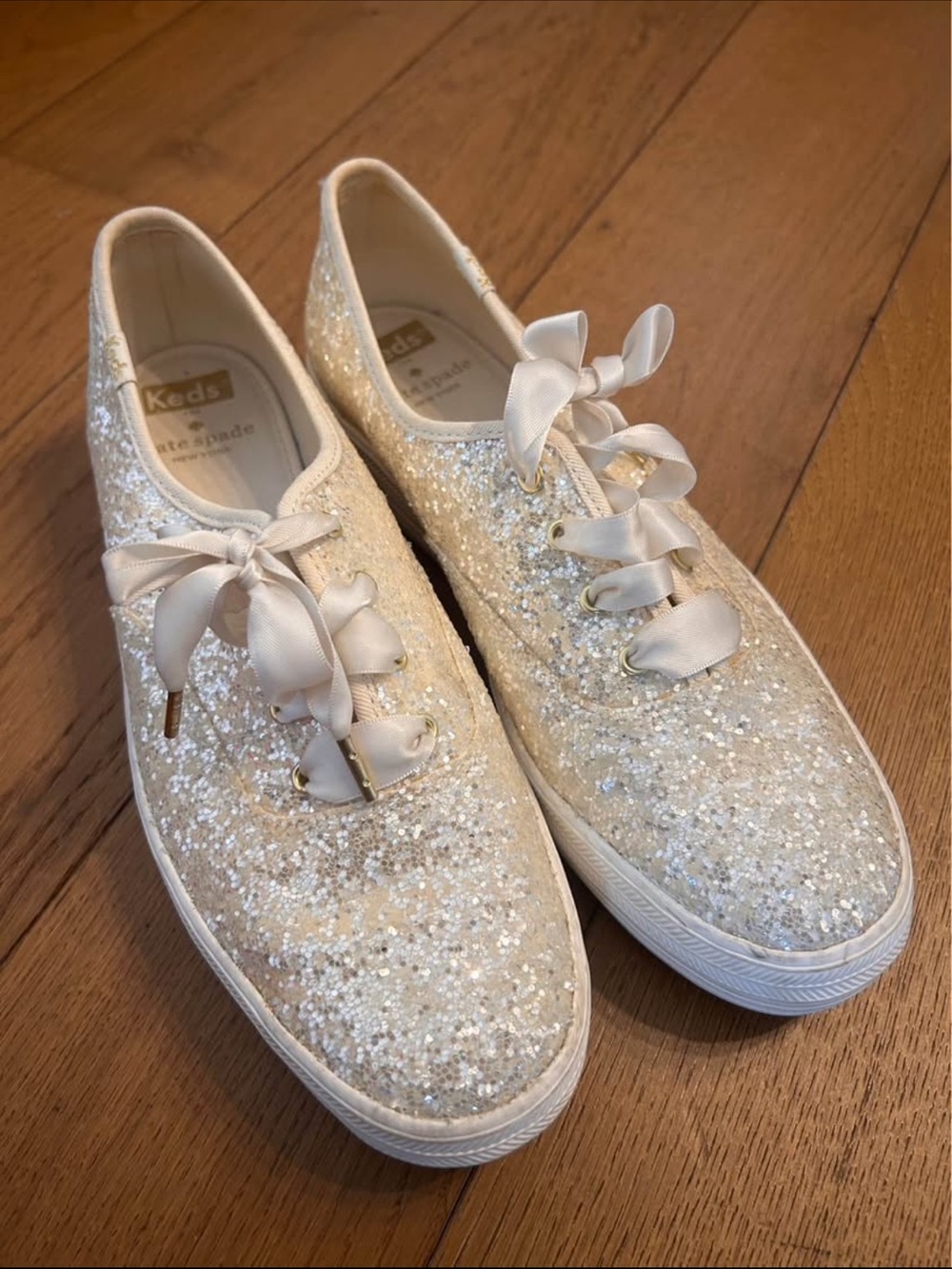 Keds X - Kate Spade - Glitter Satin Ribbon Sneakers - Ivory (Size 8.5)